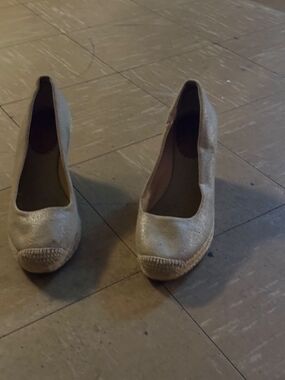 J. Crew Metallic Beige Espadrille Wedge Pumps
